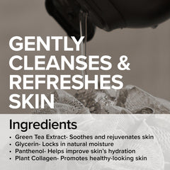 Mad Rabbit Refresh Body Wash label front showing inclusive skincare for tattoos and non tattoo skin.
