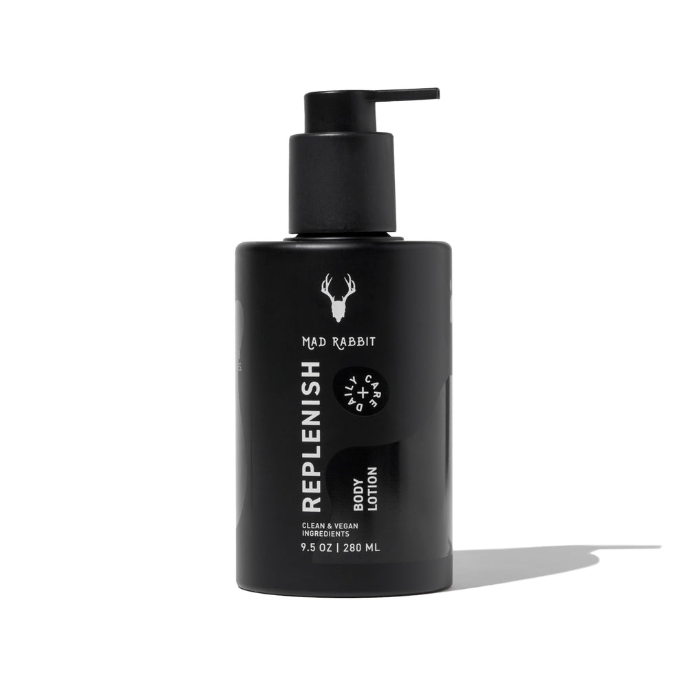 Mad Rabbit Replenish Lotion bottle showing clean design and easy use.