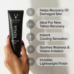 Mad Rabbit soothing gel bottle shows lightweight botanical oils for nourished skin