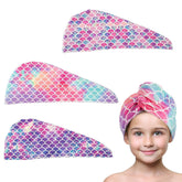 MADHOLLY mermaid-pattern hair towel pack front shows soft three-pack for quick drying.