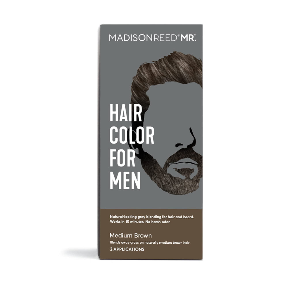 Madison Reed Mr. Hair Color for Men Medium Brown dye application for natural gray blending.