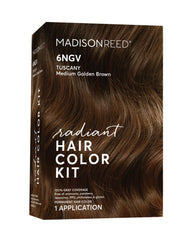 Madison Reed Radiant Color Kit 6NGV box packaging, Tuscany Brown shade for gray coverage.