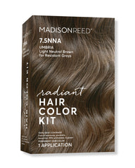 Madison Reed Radiant Color 7.5NNA Umbria Brown bottle for precise gray coverage.
