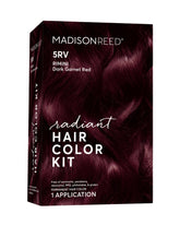 Madison Reed Radiant Color Kit packaging close-up for vibrant 5RV Garnet shade.