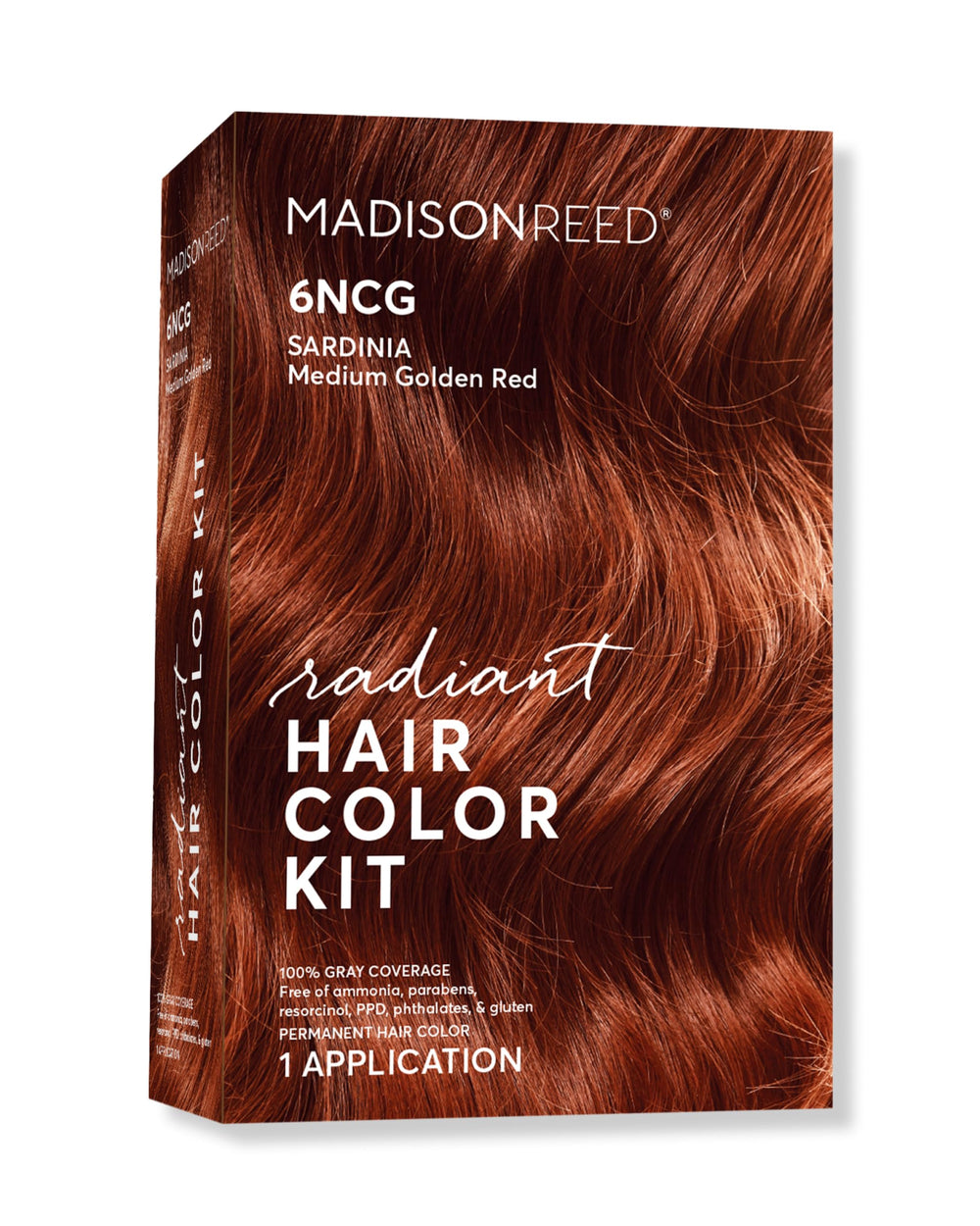 Madison Reed Radiant Color Kit packaging shows Sardinia Red shade for gray coverage