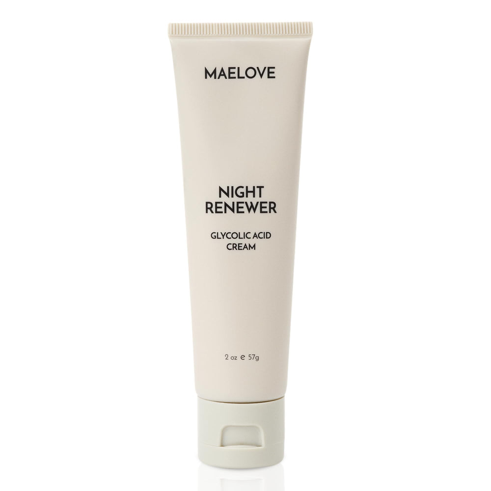MAELOVE Night Renewer jar top view for overnight exfoliation and hydration