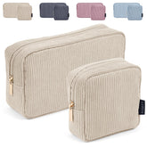 MAGEFY corduroy makeup bag large in beige for purse travel organization.