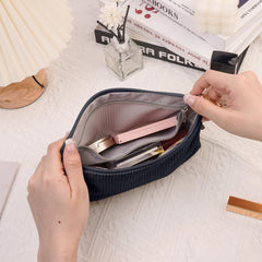 MAGEFY corduroy makeup bag side pocket shows organized storage