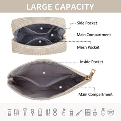 magefy large makeup bag corduroy gray inner pockets for travel organization