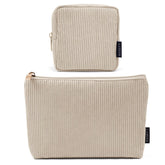 magefy small makeup bag beige corduroy side view ideal for purse touch-ups