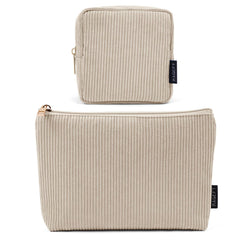 magefy small makeup bag beige corduroy side view ideal for purse touch-ups