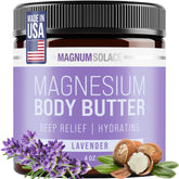 Magnum Solace magnesium body butter jar closeup showing rich texture for nightly soothing.