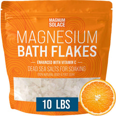 Magnum Solace magnesium flakes for bath close-up showing soothing mineral soak