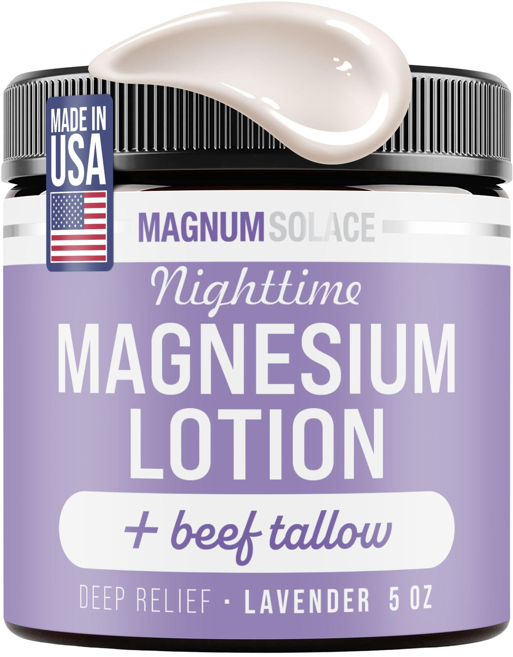 Magnum Solace Nighttime Magnesium Lotion lavender bottle promotes calming post-activity recovery rituals.