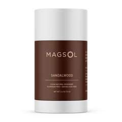 MagSol Magnesium Deodorant sandalwood jar offers long-lasting odor protection with a woodsy scent.
