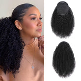 MAHKOTAKU Afro Kinky Curly Ponytail closeup highlights 150% density for natural volume.