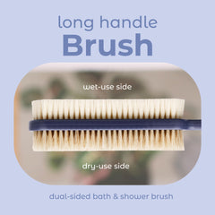 MainBasics dual-sided brush demonstrates exfoliating and soft bristles for versatile cleansing