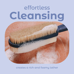 MainBasics ergonomic handle grip ensures comfortable shower brushing during routine