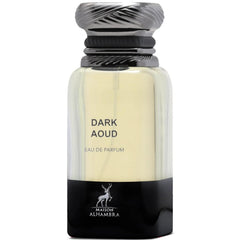 Maison Alhambra Dark Aoud bottle front shows bold luxury for evening wear