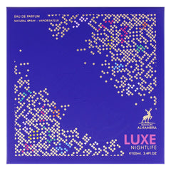 Maison Alhambra Luxe Nightlife spray closeup emphasizes long-lasting scent for nightlife