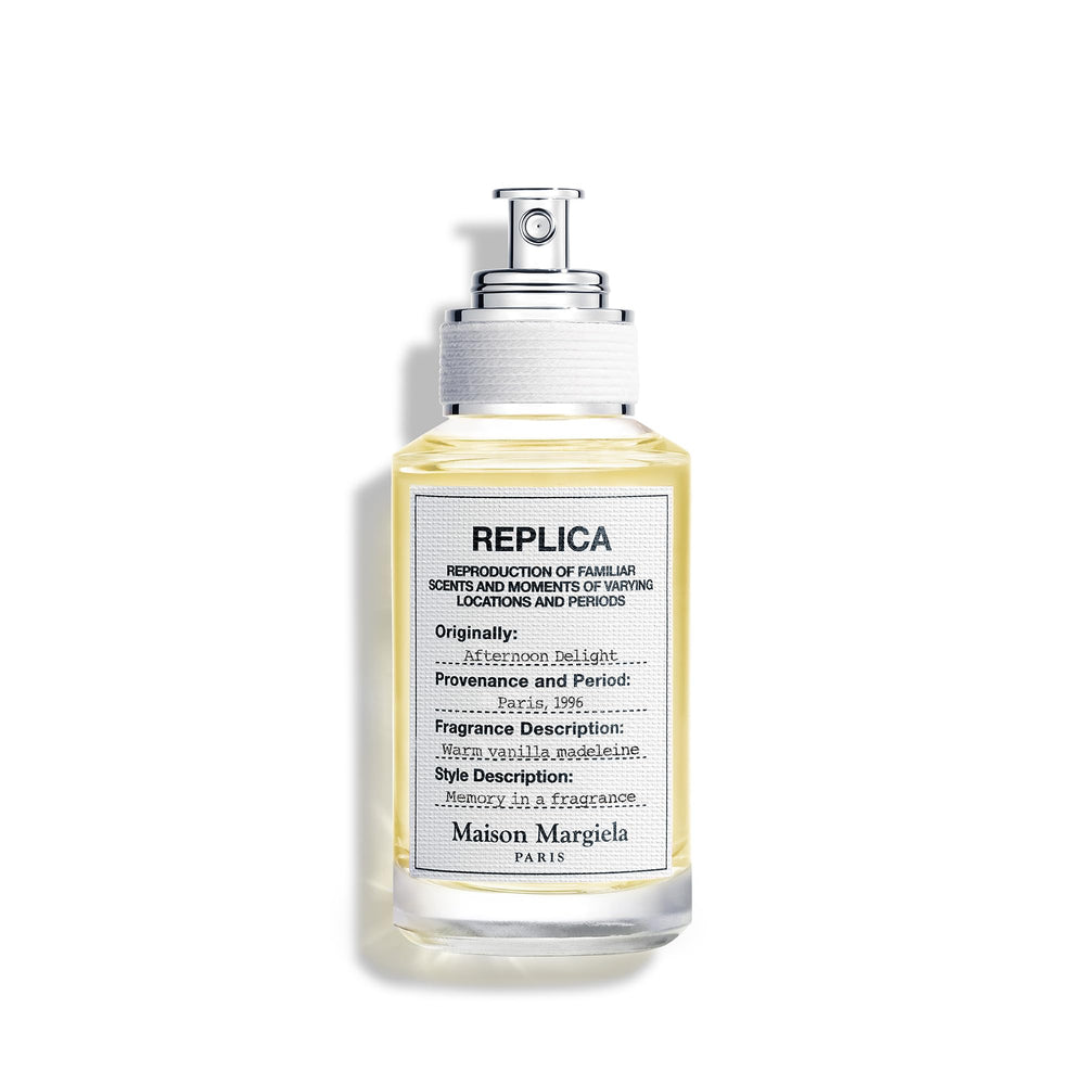 Maison Margiela Replica Afternoon Delight bottle closeup with warm gourmand character.