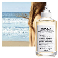 Maison Margiela Beachwalk sun-kissed beach scene evokes vacation mood.