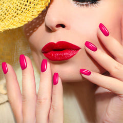 Maitys medium square nails color array close view highlights solid colors for outfit matching.