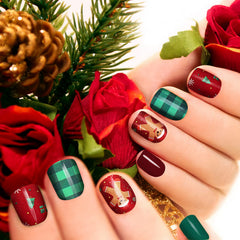 Maitys plaid gradient nail wraps with glitter for holiday nails