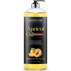 Majestic Pure Apricot Oil bottle-pour for easy skin and hair care