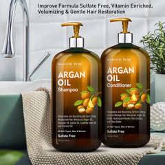 Majestic Pure Argan Oil Conditioner bottle pour promotes smooth detangling and easy styling.