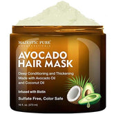 Majestic Pure Avocado and Coconut Hair Mask bottle close-up for deep conditioning