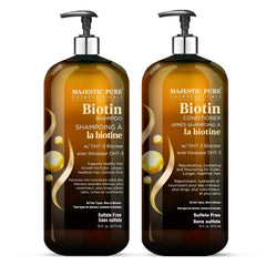 Majestic Pure Biotin Conditioner bottle showing detangling and hydrating properties