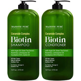 Majestic Pure Biotin Shampoo bottle highlights nourishing formula for thicker-looking hair