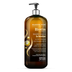 Majestic Pure Biotin Shampoo label highlights key ingredients for nourishment