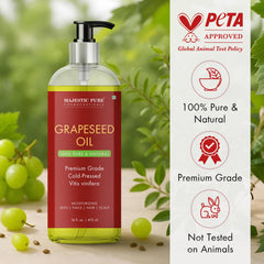 Majestic Pure grapeseed oil used as body massage oil for softness.