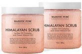 Majestic Pure Himalayan Salt Scrub jar with lychee oil close-up for radiant exfoliation.