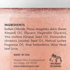Majestic Pure Himalayan Pink Salt texture showing pink crystals for pore-minimizing exfoliation.