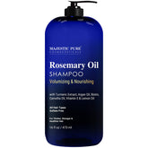 Majestic Pure Rosemary Oil Shampoo bottle shows sulfate-free formula for daily use.