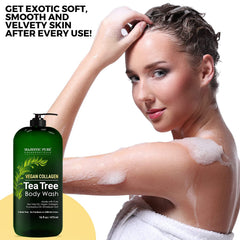 Majestic Pure Tea Tree Body Wash foam-lather demonstrates rich cleansing and soothing aroma.