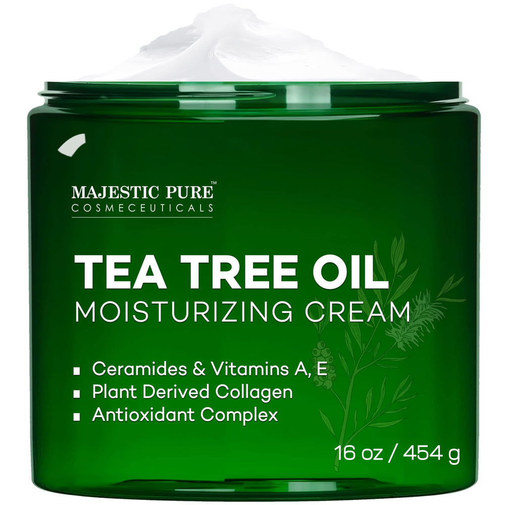 Majestic Pure Tea Tree Oil Moisturizing Cream on the face for refreshed balanced hydration