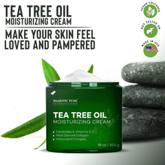 Majestic Pure Tea Tree Oil Moisturizing Cream on hands for smooth non-greasy hydration