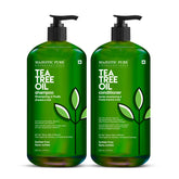 Majestic Pure Tea Tree Shampoo bottle demonstrates cleansing action for dandruff.