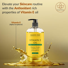 Majestic Pure Vitamin E Oil applied on skin for hydration and smoothness.