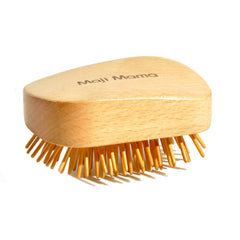 Maji Mama arc-design wooden hair brush with ergonomic grip for easy detangling.