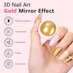 Makartt gold chrome powder close-up showcasing mirror-like shimmer.
