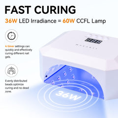 Makartt Aurora 36W nail lamp side angle, portable design for studio or home use.