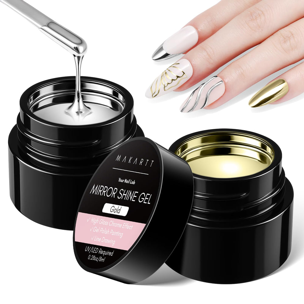 Makartt chrome gel set in silver and gold for mirror finish nail art