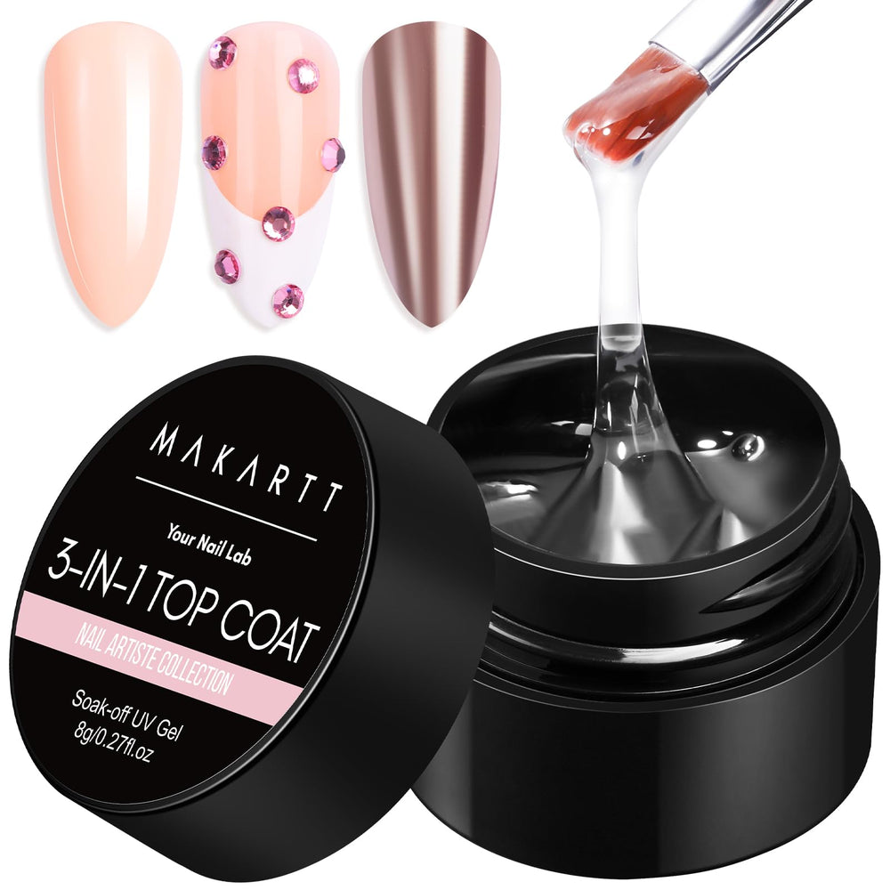 Makartt hard gel top coat bottle close-up showing clear glossy seal