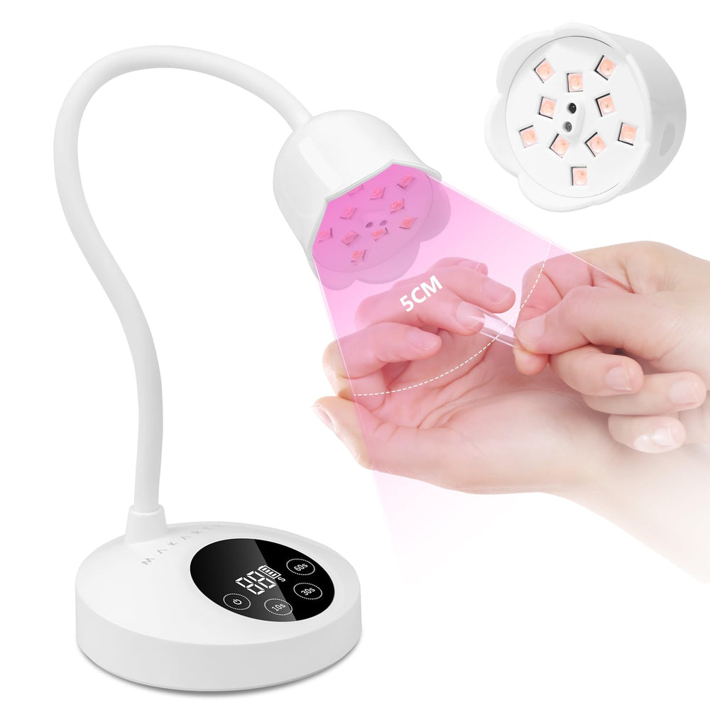 Makartt Mini UV Light lamp with folded gooseneck for precise at-home curing.