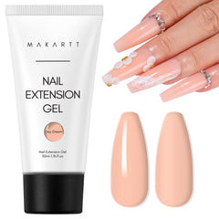 Makartt Poly Nail Gel 50ML nude tube close-up shows natural-looking extensions